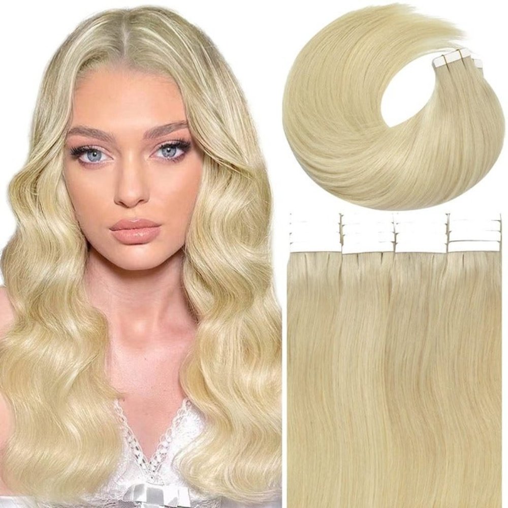 100% Human Hair Tape In Extensions 20pcs 50g Platinum Blonde #60